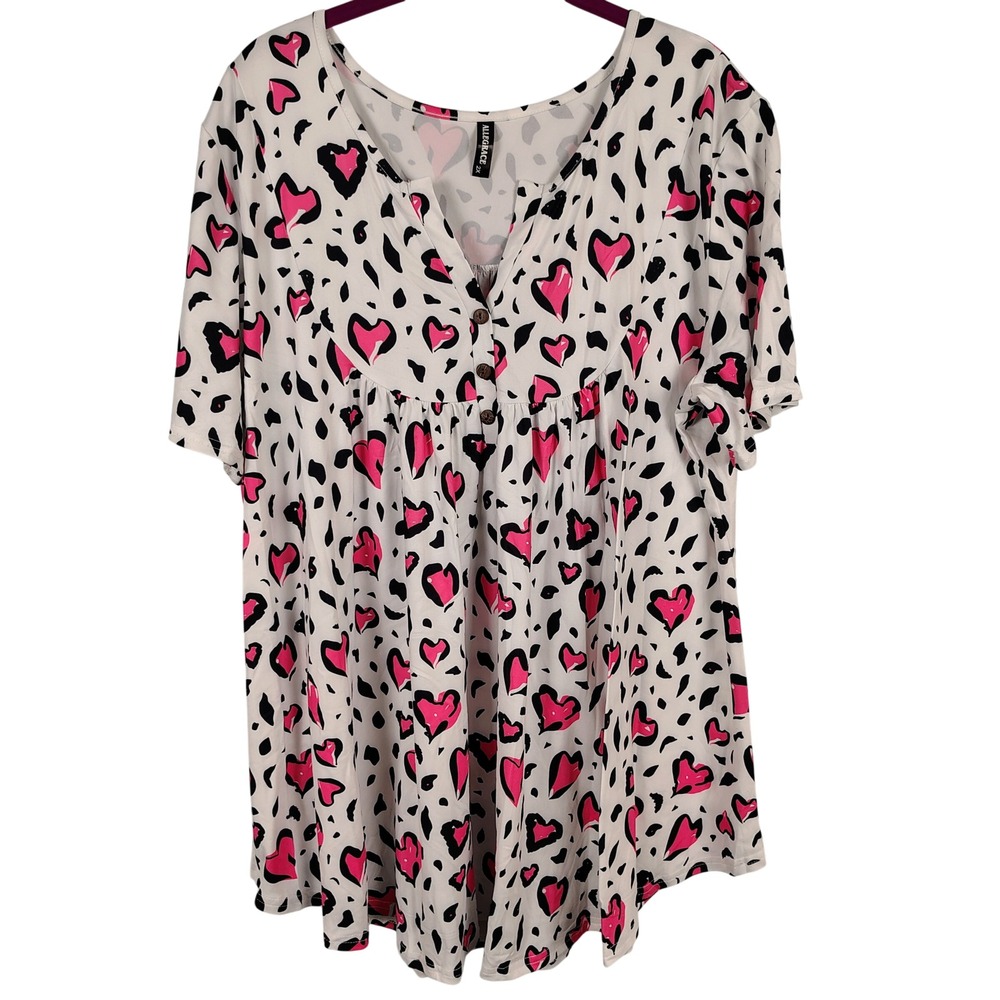 Womens 2X Allegrace Heart Leopard Print Babydoll Tunic Pink White Lovecore
